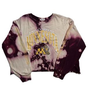 University of Minnesota Gophers Tie Dye Cropped Long Sleeve Distressed T-Shirt